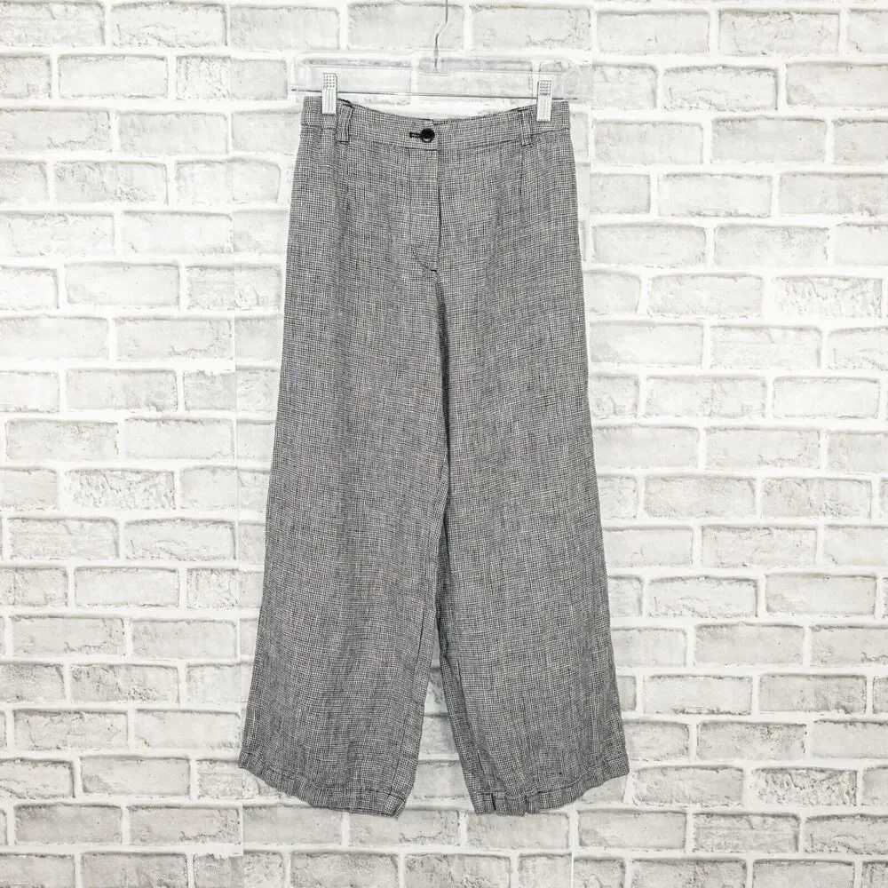 Reformation linen Houndstooth Wide leg Trouser pants black white size 0